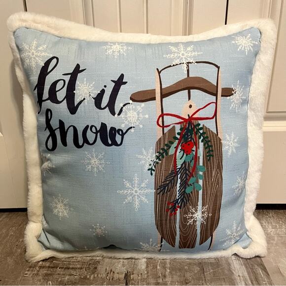 Let it Snow pillow with faux fur trim - Picture 1 of 5